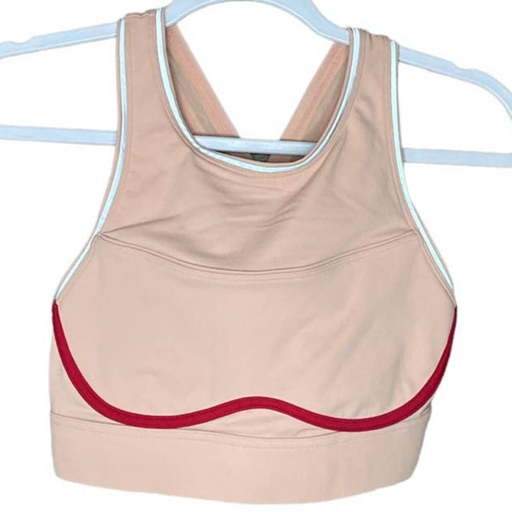 Fabletics Brynn High-Impact Sports Bra Peach Sandalwood High Neck SZ XS Small